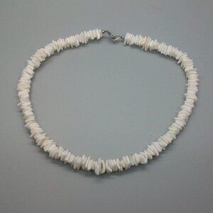 Puka Natural White Shell Heishi Bead Necklace 17.5"